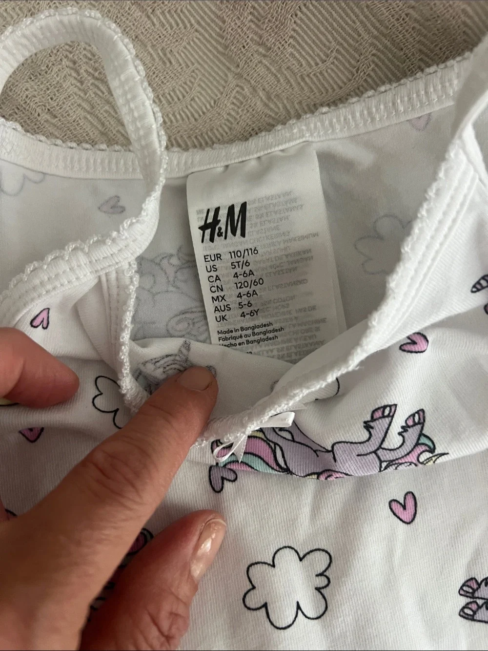 H&M White Unicorn & Rainbow Pajama 3 3 pieces Set with Pink and Purple Accents